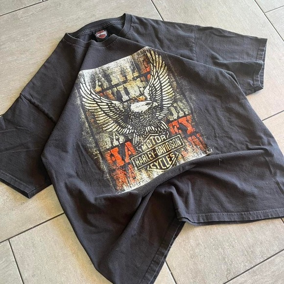 Y2K Harley Davidson black cotton t-shirt with eagle graphic  #biker #motorcycle - Picture 2 of 8